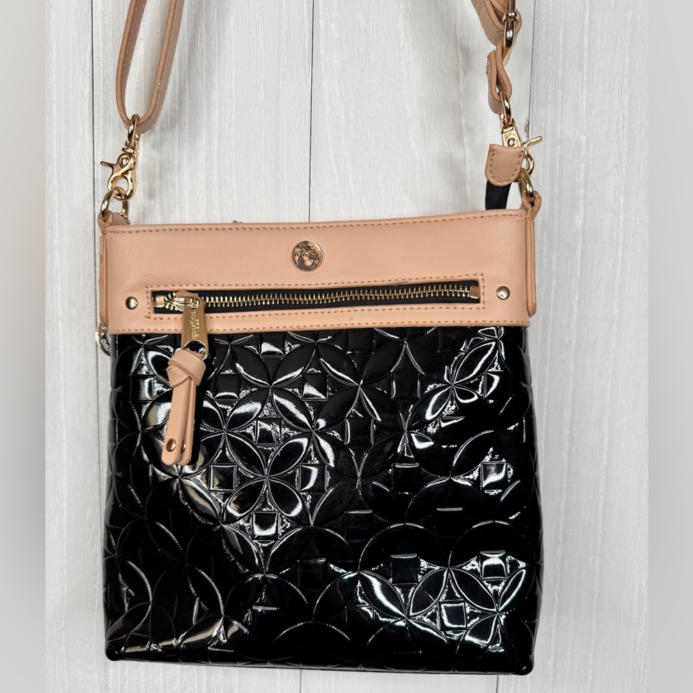 Spartina 449 Splendor Black Hipster Crossbody Bag Quilted Patent Leather